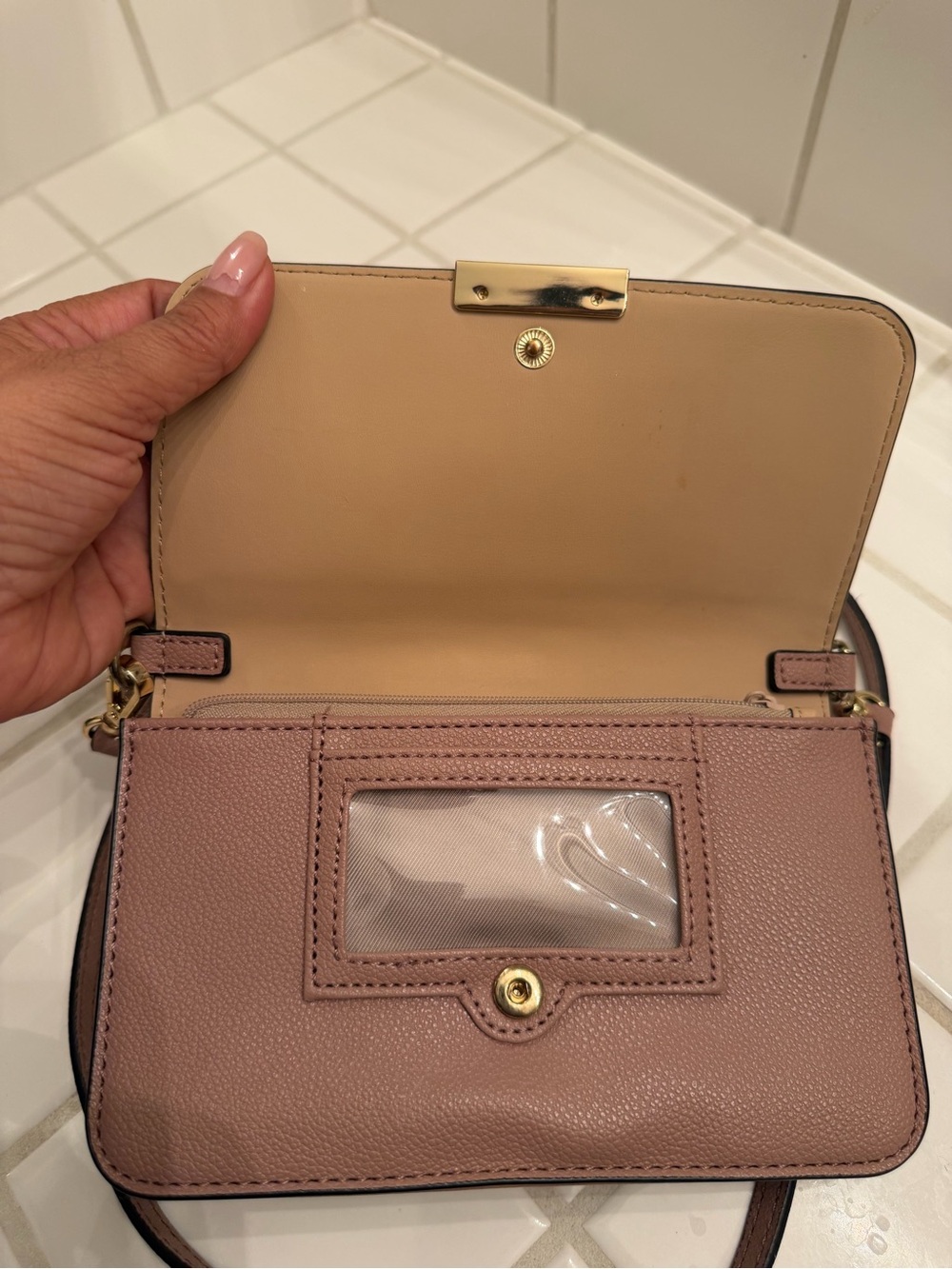 Nine West Pebbled Leather Crossbody Bag in Mauve Taupe - Picture 7 of 11
